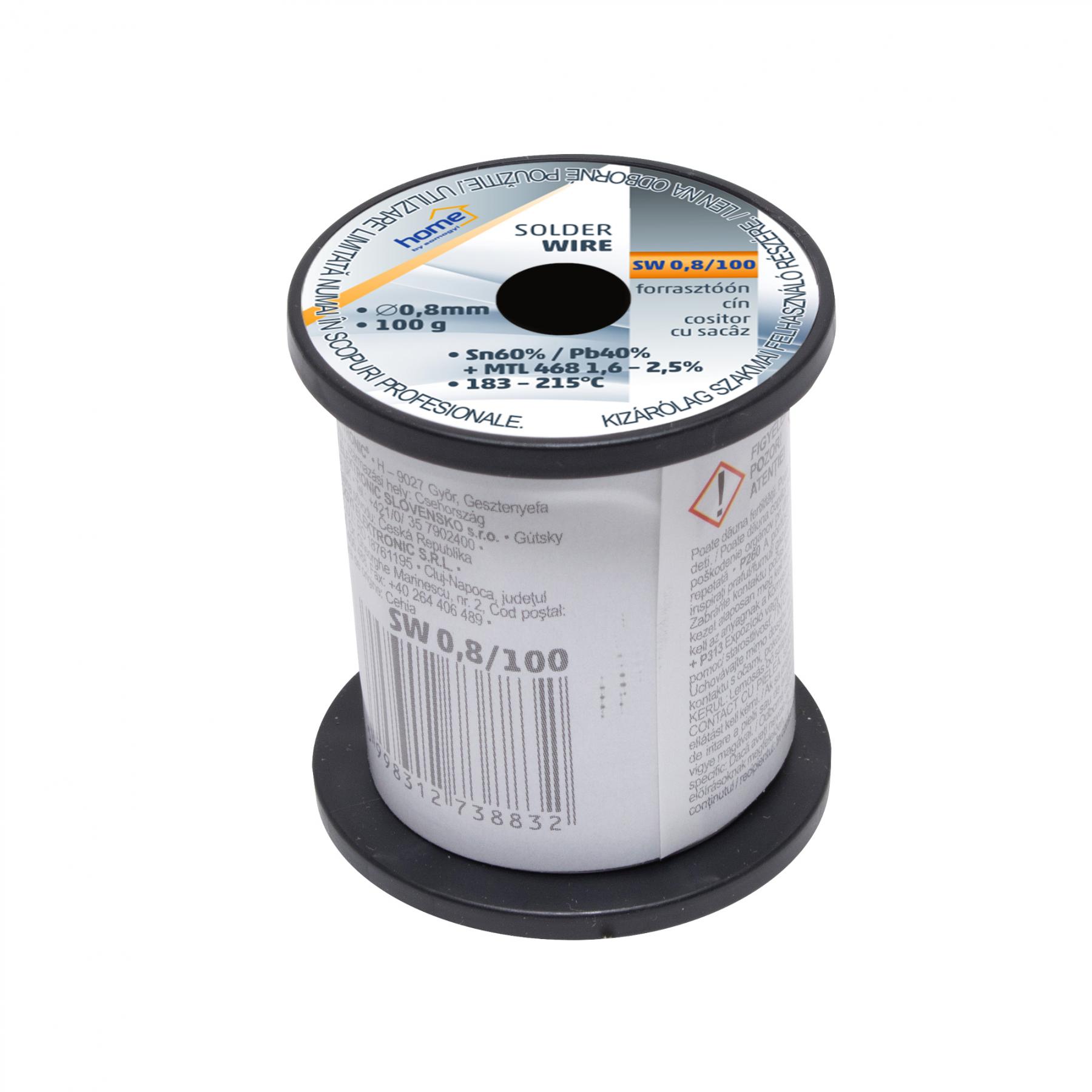 04421 Home SW 0,8/100 forrasztóón, 0,8mm, 100g, európai gyártótól származó kiváló minőségű forrasztóón, összetétel: SN/PB: 60/40%, gyanta: 2,0% - Image 1