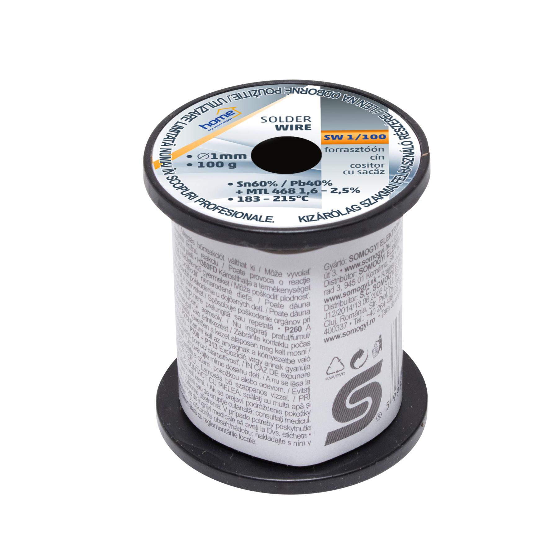 04425 Home SW 1/100 forrasztóón, 1mm, 100g, európai gyártótól származó kiváló minőségű forrasztóón, összetétel: SN/PB: 60/40%, gyanta: 2,0% - Image 1