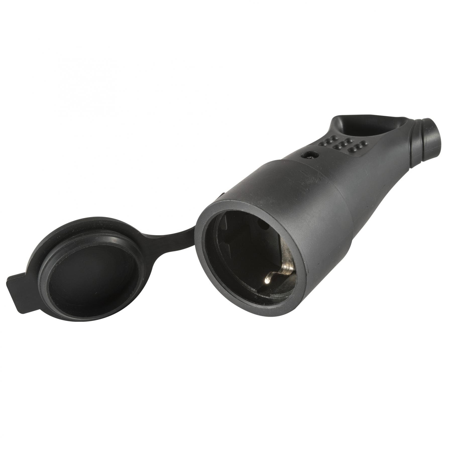 15415 Home NGA 01 földelt aljzat 45°-os kábelvezetéssel, aljzat gyermekvédelemmel, kül- és beltéren is használható, max. 3680 W, fekete - Image 1