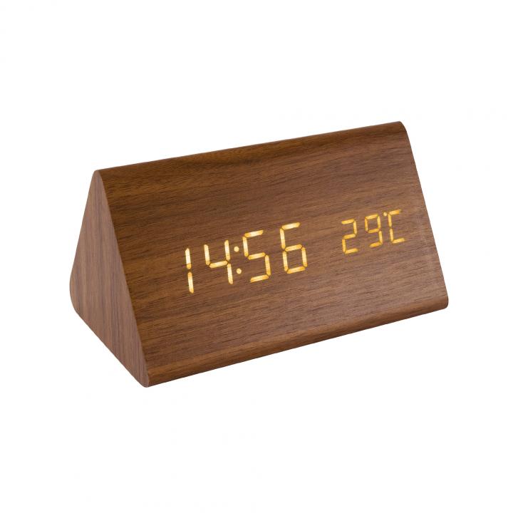 15738 Home OC 05 digitális LED ébresztőóra, valódi faburkolat, tapsra aktiválható kijelző, dátum és hőmérséklet kijelzés, elemes vagy hálózati tápellátás - Image 1