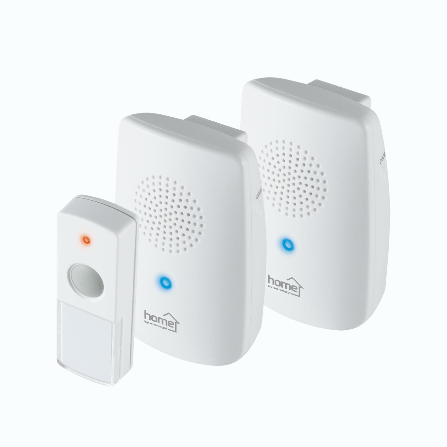 15868 Home DBS 1001DC vezeték nélküli csengőszett, 2 beltéri egység és 1 nyomógomb, 100m hatótáv, többszólamú hang, 8 dallam, elemes tápellátás - Image 1