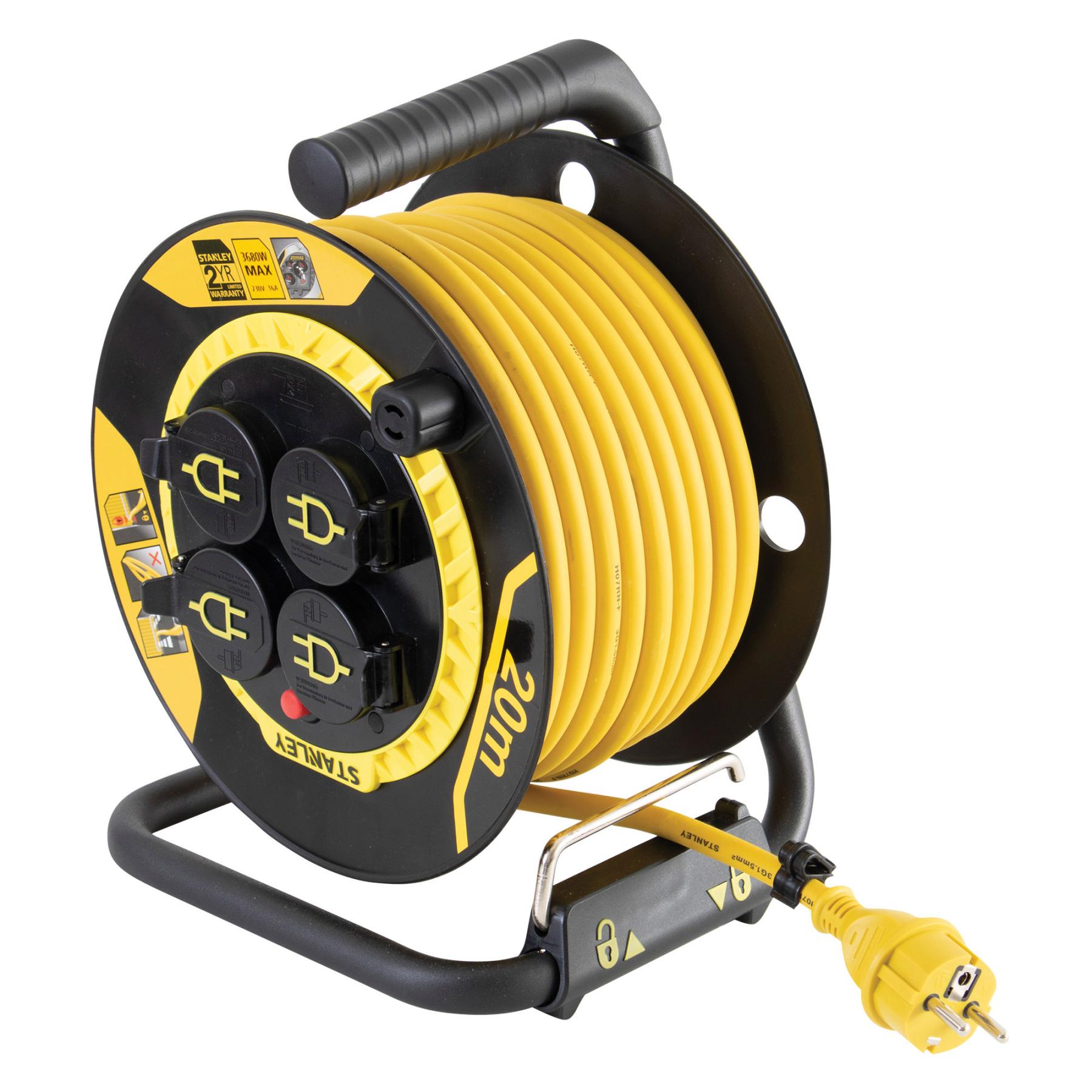 16688 STANLEY SXECCL27ARE kültéri kábeldob, 20 m, IP44-es védelem, kábelvezető, masszív fém láb, H07RN-F 3G1,5 mm2 kábel, max. 3000 W - Image 1