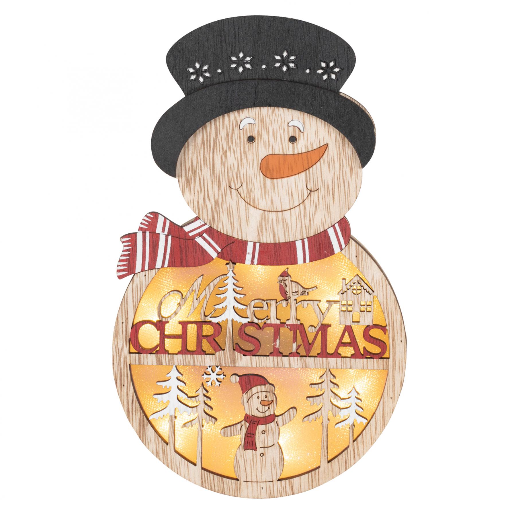 16983 Home KLW 21 S ajtódísz, ablakdísz, fa, hóember forma, 4 db LED, lézervágott, kapcsolható - Image 1