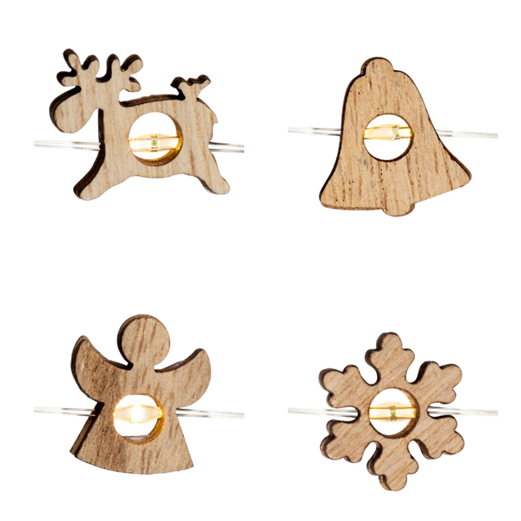 16985 Home ML 23/WW micro LED-es fényfüzér, 1,9 m / 20 db melegfehér LED, rénszarvas, harang, angyal, hópehely fa figurákkal, átlátszó vezeték, elemes, beltéri kivitel - Image 1