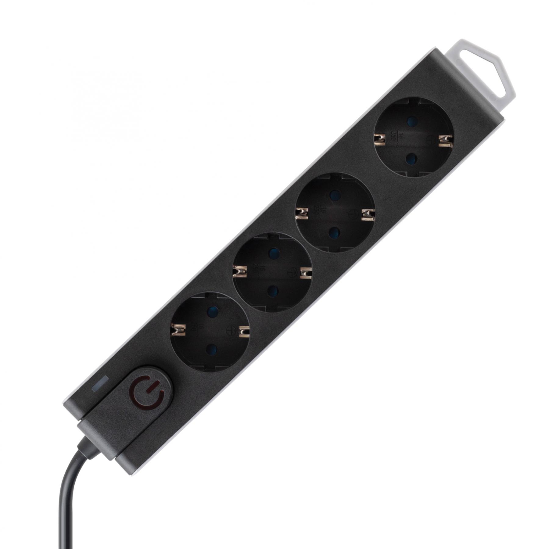 17068 Home NVT 4K/BK túlfeszültségvédett hálózati elosztó, 1,5 m, H05VV-F 3G1,0 mm2 kábel, 4 aljzat gyermekvédelemmel, kapcsoló, felakasztható, max. 3680W, fekete - Image 1