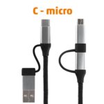 Home USB MULTI 4in1 töltőkábel, USB-C, microUSB, USB-A, QC, PD, szőtt nejlon, 480 Mbps, 60Wmax, 1,5m vezeték - Image 3