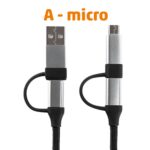 Home USB MULTI 4in1 töltőkábel, USB-C, microUSB, USB-A, QC, PD, szőtt nejlon, 480 Mbps, 60Wmax, 1,5m vezeték - Image 5