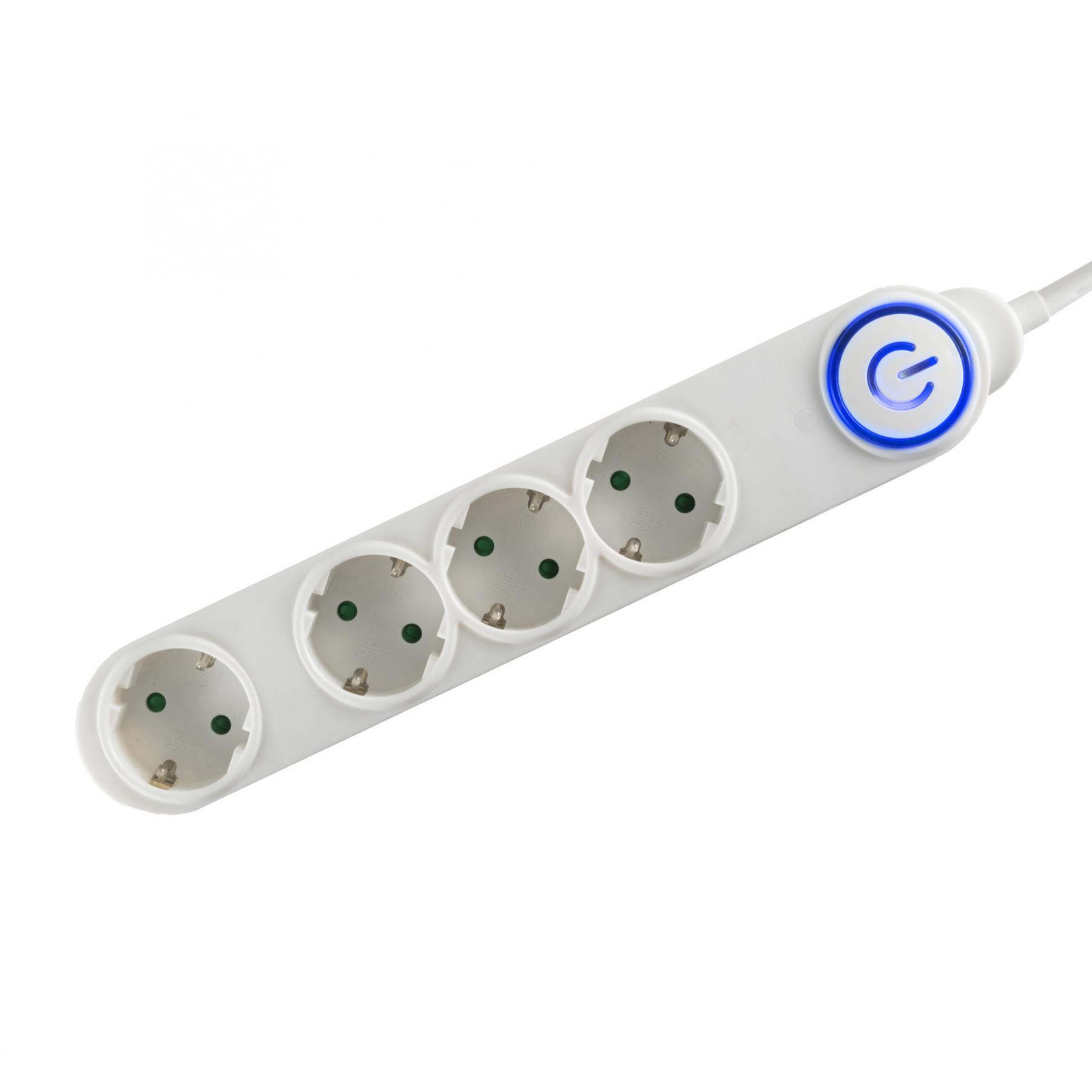 17159 Home NV 04TK-5/WH/1,5, talpkapcsolós elosztó világító kapcsolóval, 5 m, H05VV-F 3G1,5 mm2 kábel, 4 aljzat gyermekvédelemmel, max. 3500W, fehér - Image 1