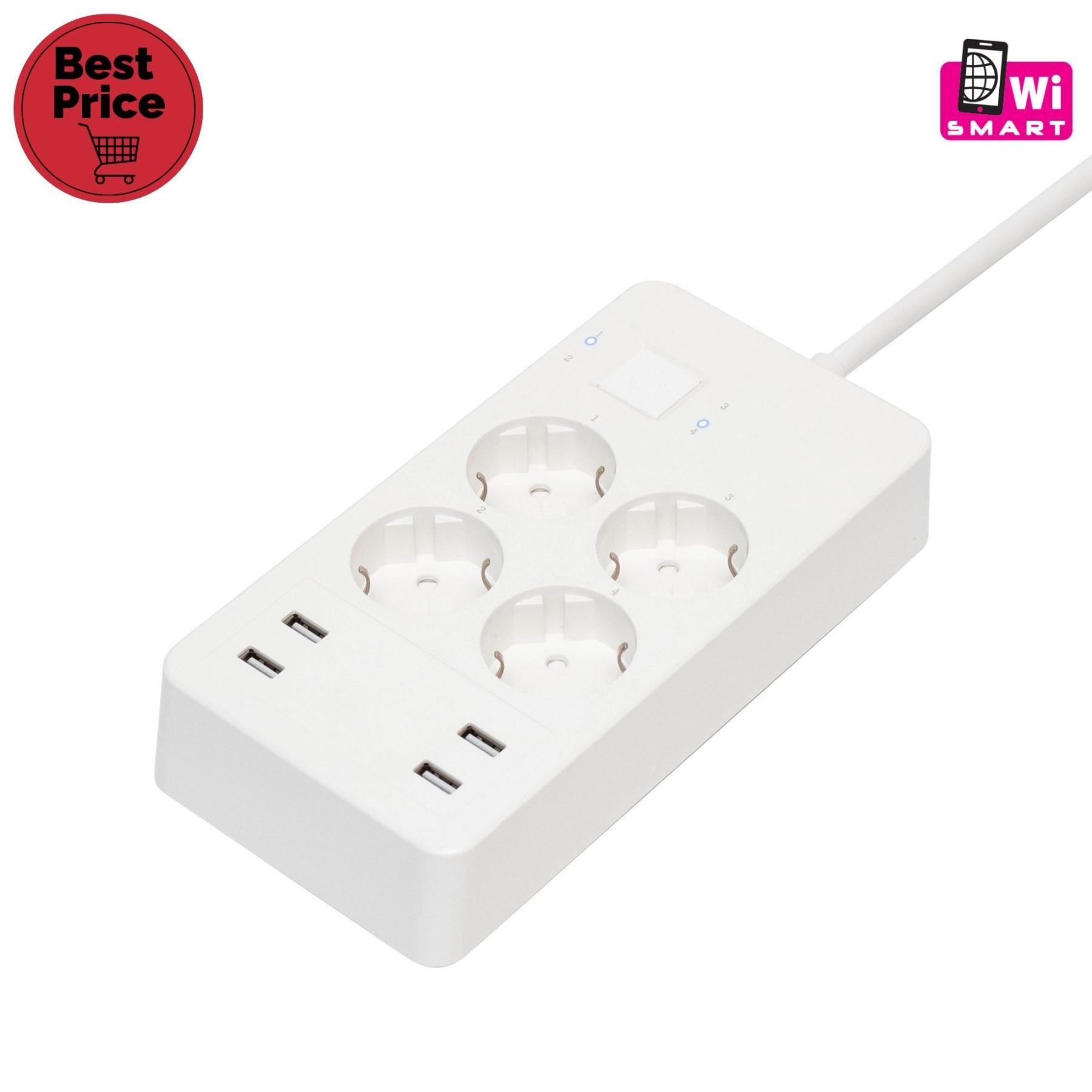 17610 Home NV 4 WIFI smart elosztó, 1,5 m, H05VV-F 3G1,5 mm2 kábel, 4 földelt aljzat, 4 USB aljzat, max.3680W, Tuya alkalmazás kompatibilis, WiFi-s - Image 1