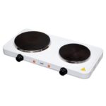 !Home HG R 02WH hordozható elektromos főzőlap, dupla, teljesítmény 1000 W + 1500 W, ∅15 cm + ∅18 cm főzőfelület, zománcozott készülékház, fehér