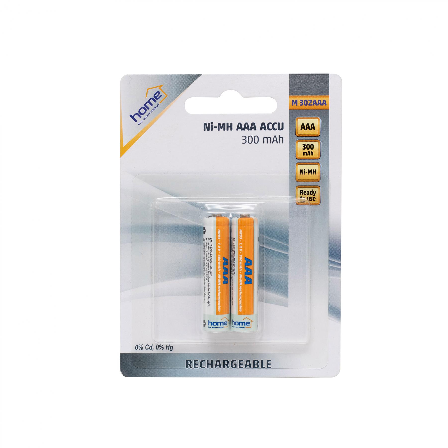 17950 Home M 302AAA tölthető akkumulátor, NiMH, AAA, 300 mAh, 2 db - Image 1