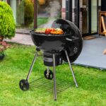 Home GR03 fedeles gömbgrill, faszén, faszénbrikett, zománcozott acél tűztér és fedél, krómozott acél rostély, galvanizált acél széntartó, 76 cm rostélymagasság a talajtól - Image 6