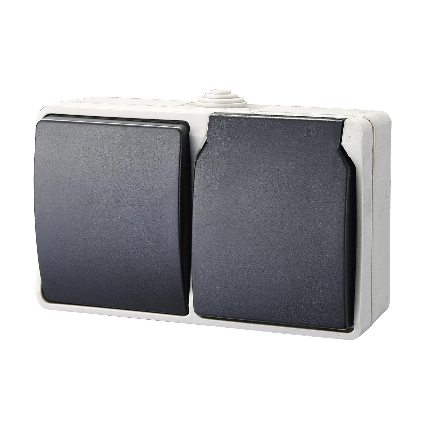 18468 AQUATOP 9873H falon kívüli váltókapcsoló és dugalj, 1 billenő, 1 aljzat, vízszintes, 10 A/16 A, IP54, szürke - Image 1