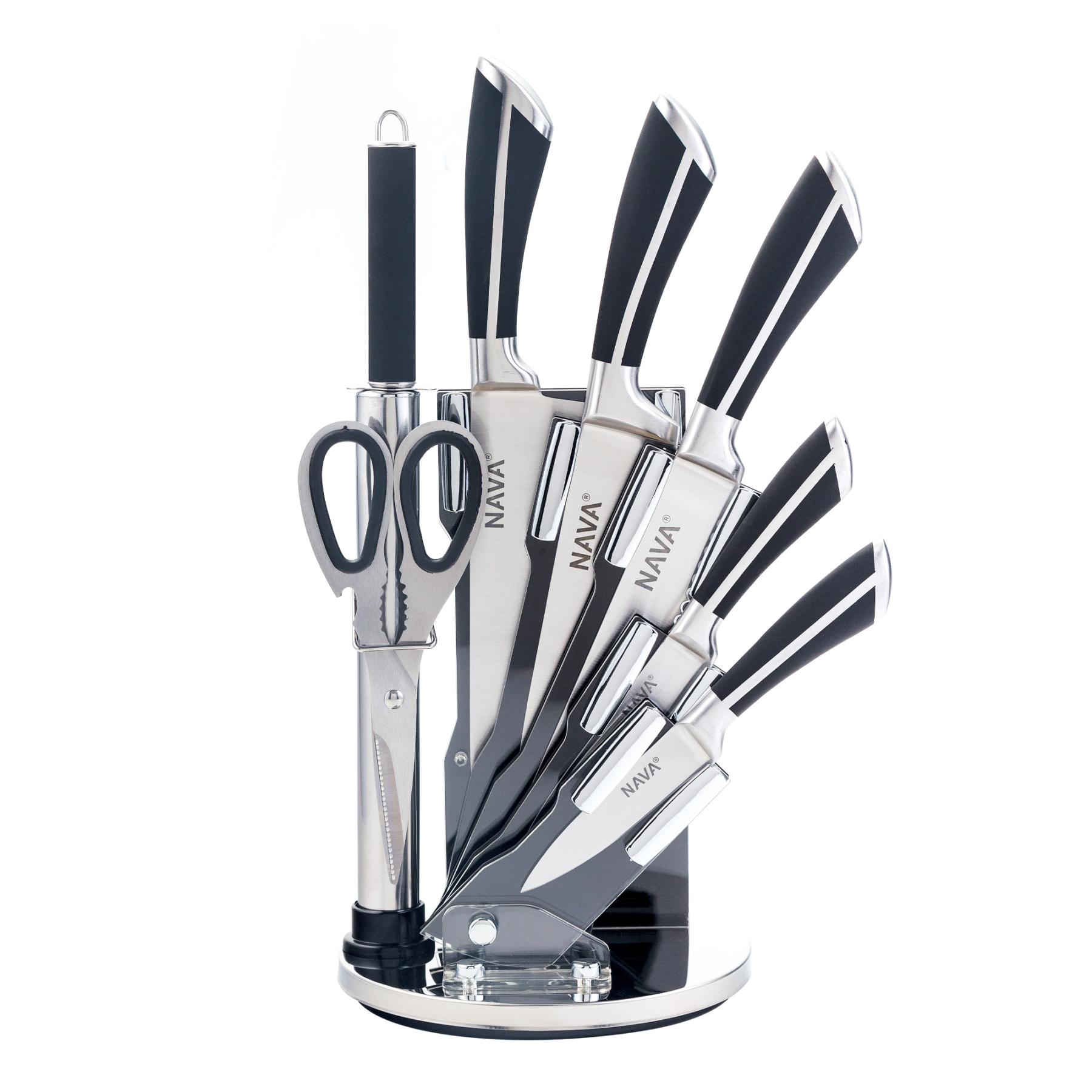 18667 Nava 10-167-021 7db-os rozsdamentes acél késkészlet akril állvánnyal, forgatható - Image 1