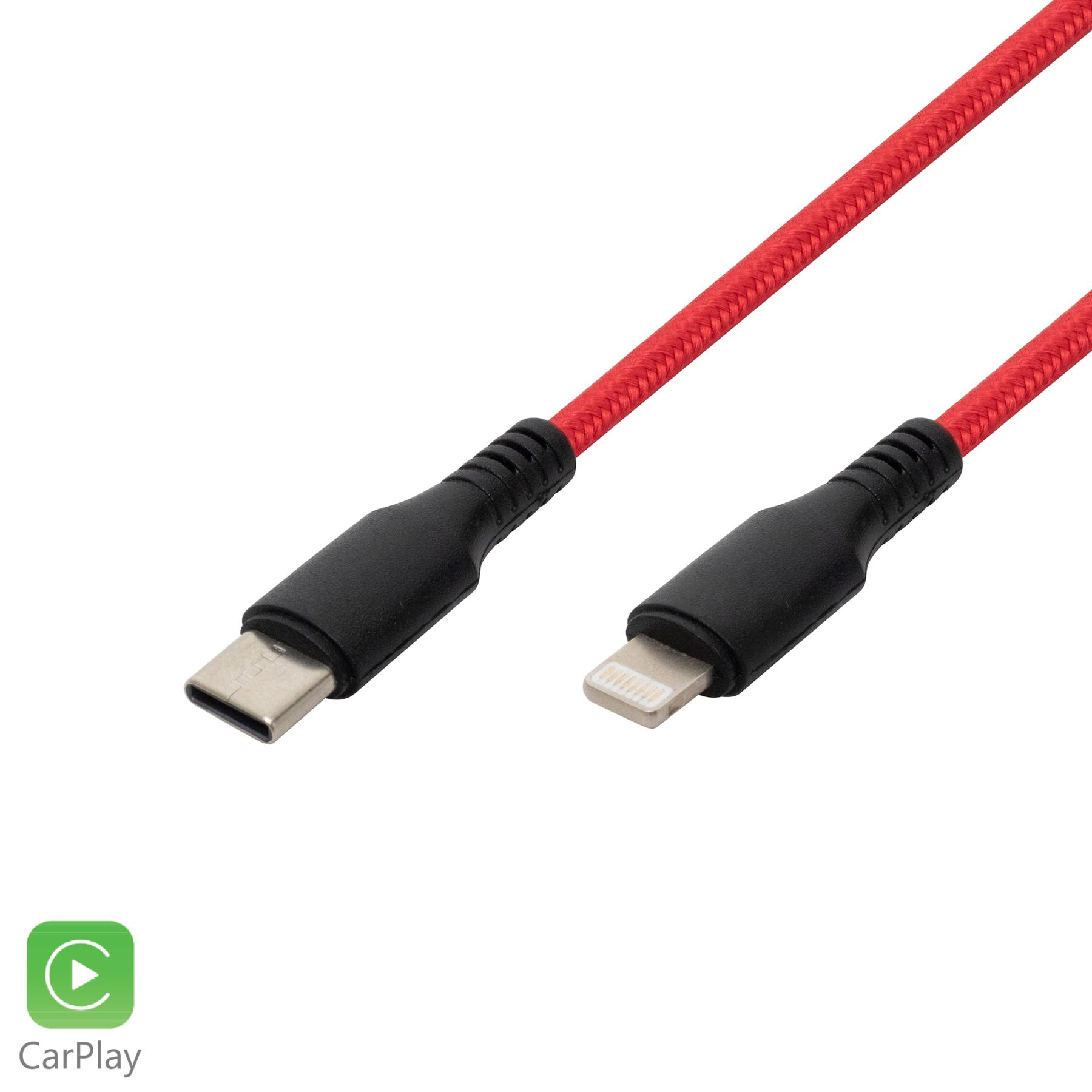18712 Home USBCL1 töltőkábel, USB-C / Lightning, 2.1A, 1m, szövött, piros - Image 1