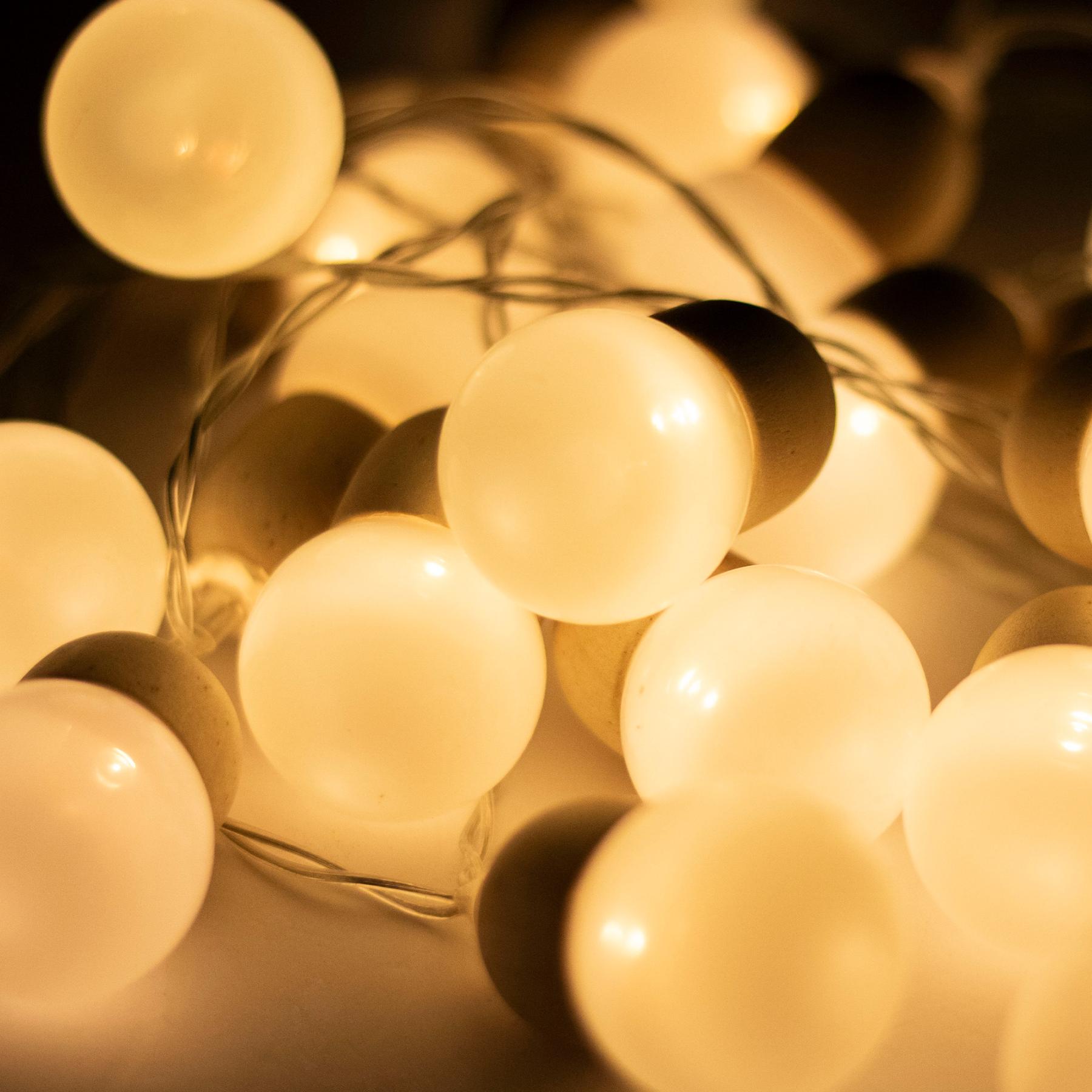 18995 Home MLC20B LED-es gömb fényfüzér, 20 melegfehér LED, elemes, ~3m hossz, átlátszó vezeték, fa + műanyag - Image 1