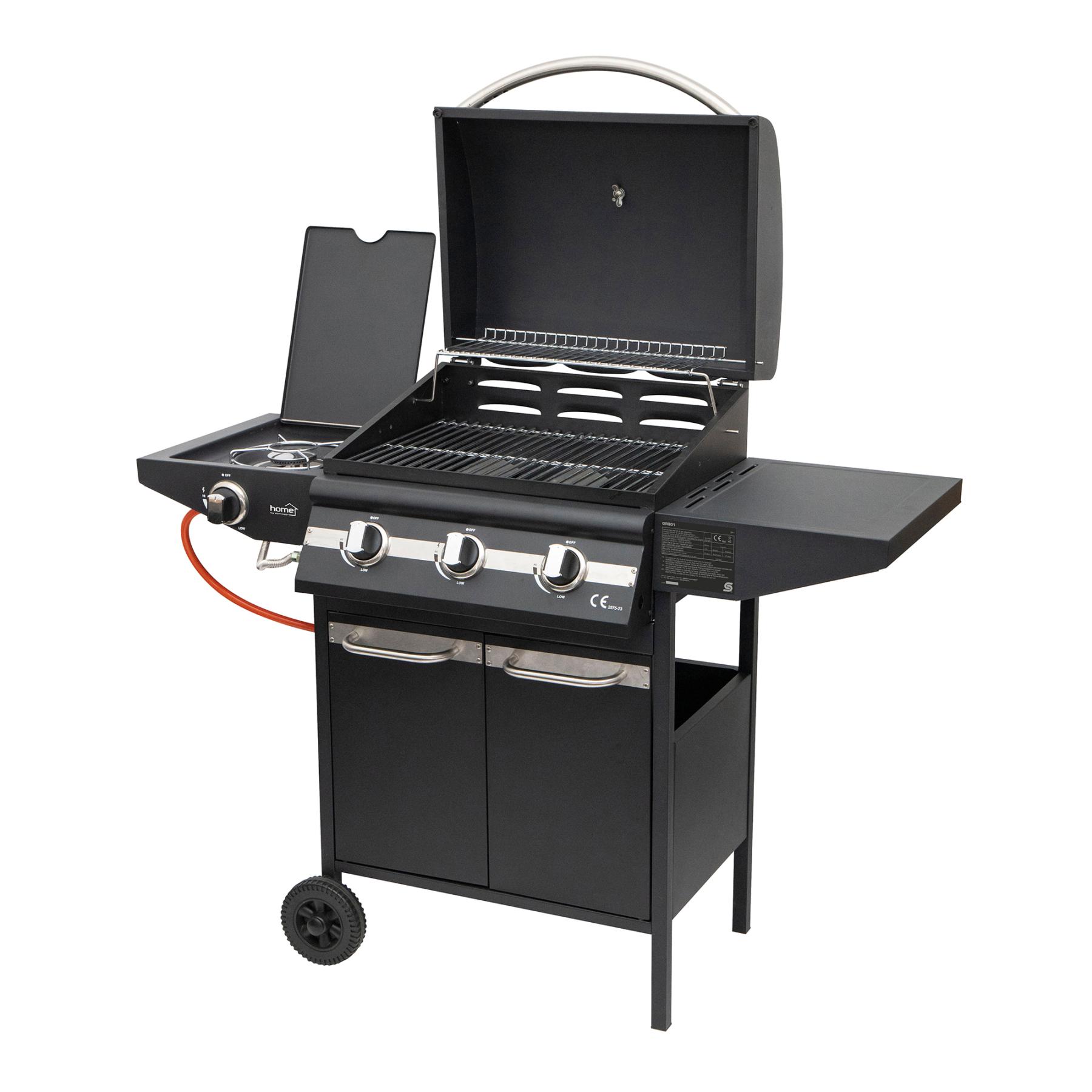 19070 Home GRG01 gázgrill, 3 főégővel, 1 oldalégővel, 3,2 kW teljesítmény égőnként, nyomásszabályozó készlettel - Image 1