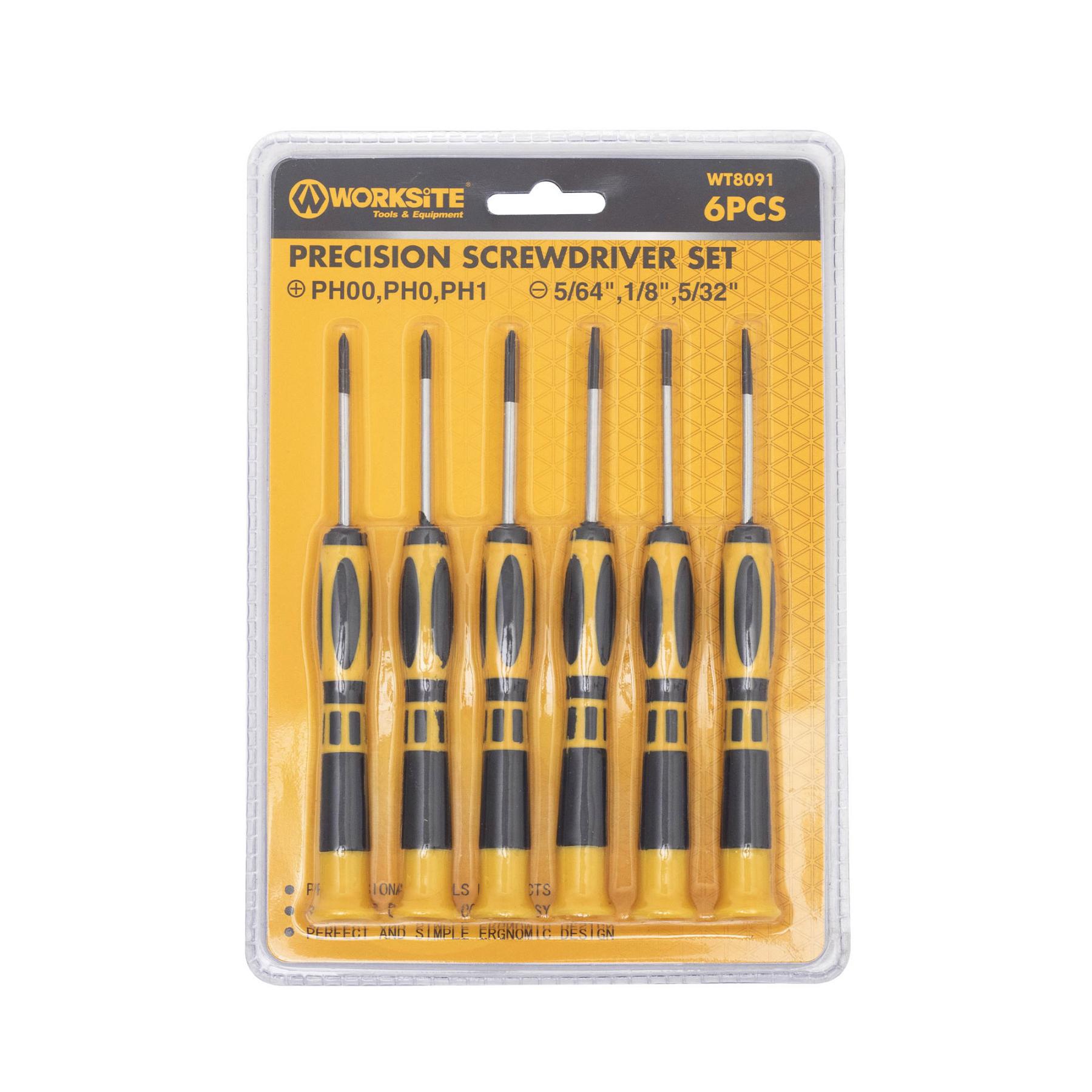 19229 WORKSITE WT8091 műszerész csavarhúzó készlet, 6db, lapos és Phillips csillag fejek, precíziós feladatokhoz - Image 1