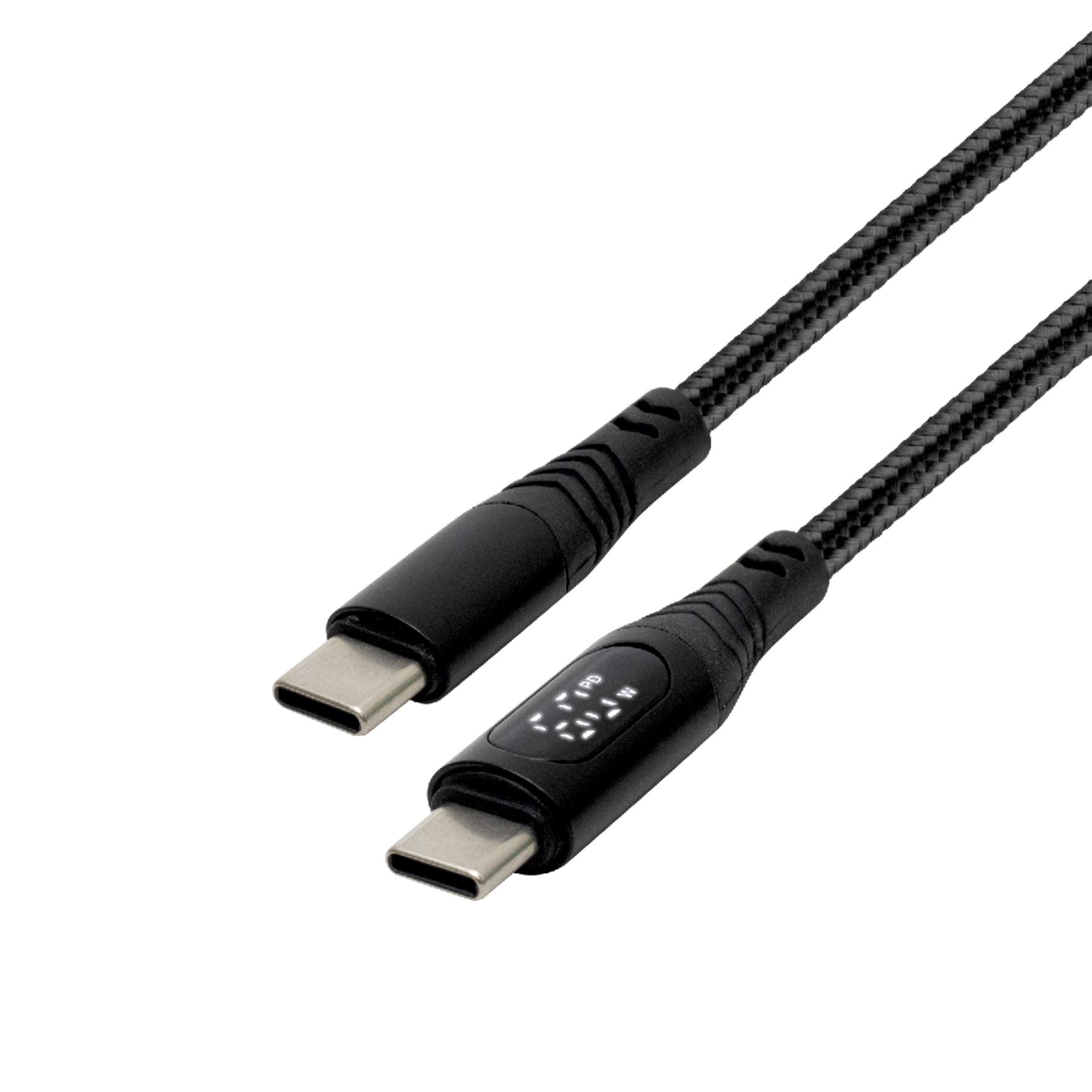 19256 Home USBCC100PM töltőkábel, USB-C / USB-C, 1.2 méter, 100W gyorstöltés, teljesítménymérő digitális kijelző, szőtt nylon burkolat - Image 1