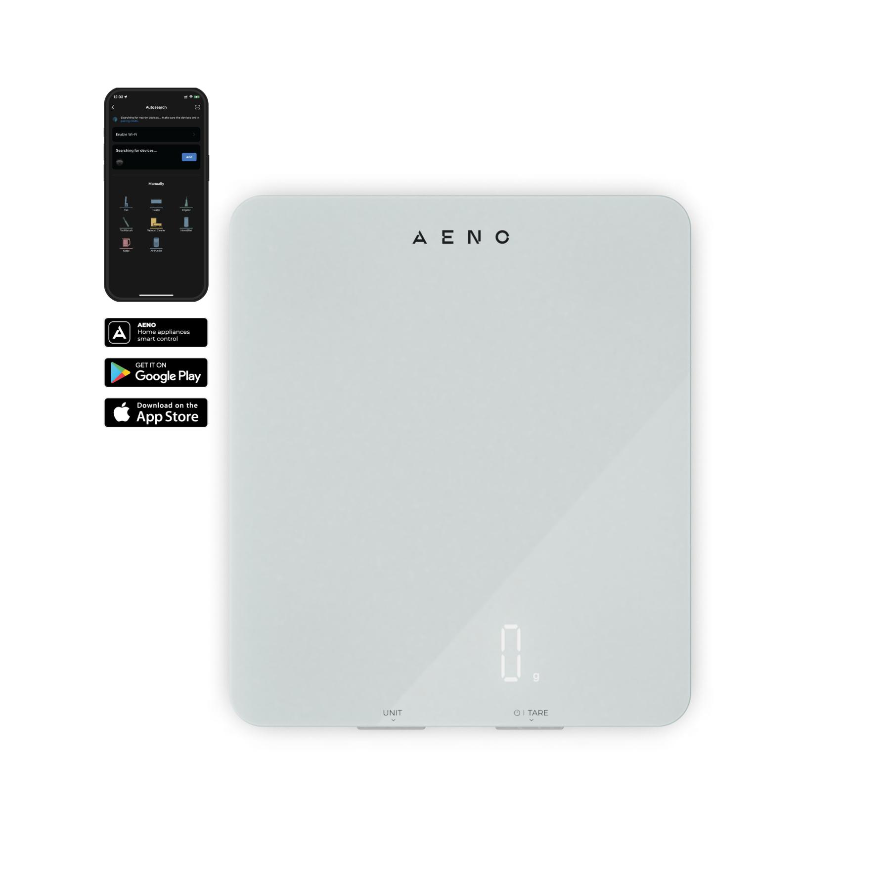 19437 AENO AKS0001S KS1S intelligens konyhai mérleg, max. 8 kg kapacitás, LED kijelző, Bluetooth csatlakozás, edzett üvegfelület - Image 1