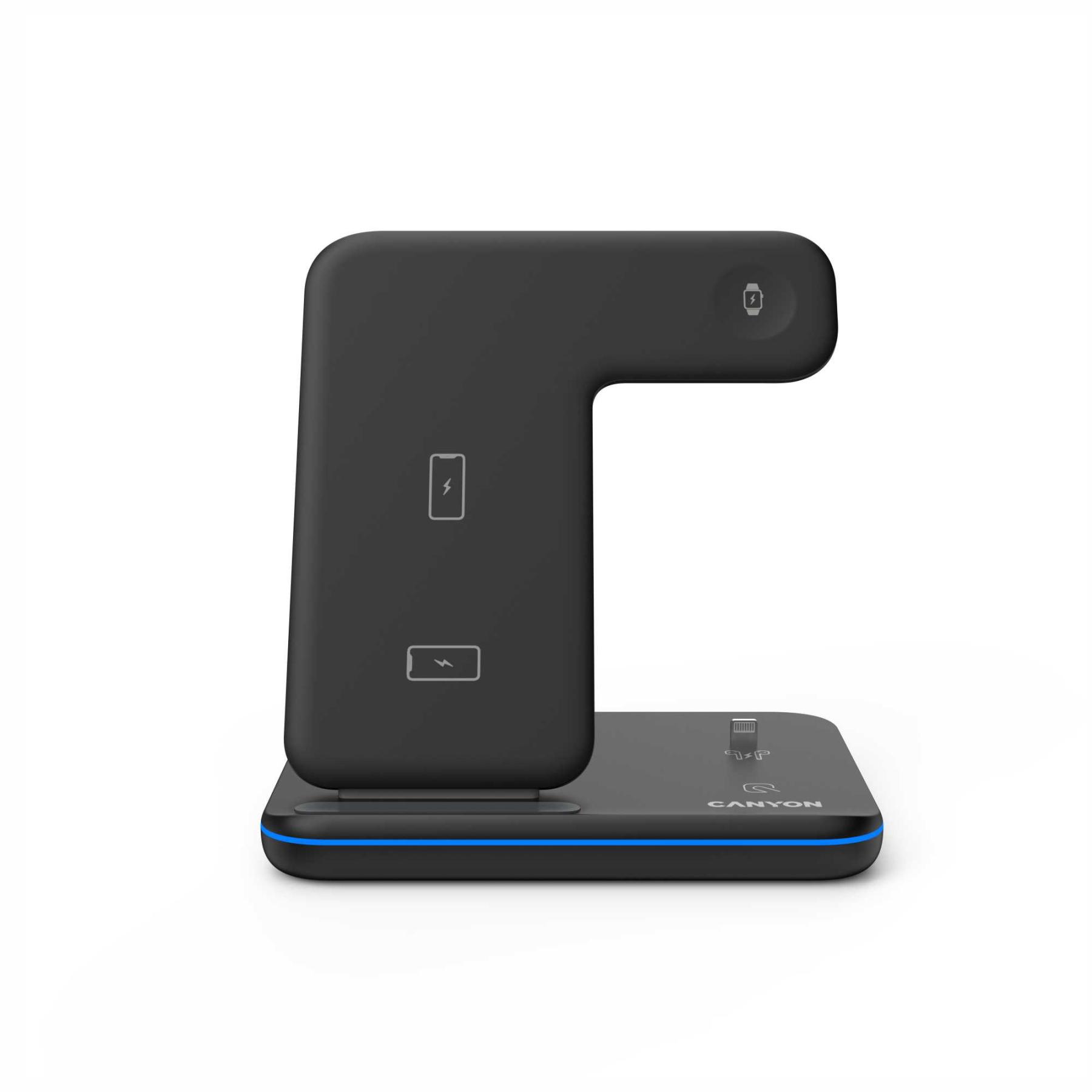 19545 CANYON CNS-WCS302B 3in1 vezeték nélküli töltő, Qi szabvány, micro USB / lightning töltőport, fekete - Image 1
