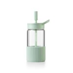 BUYDEEM DG425-CG üveg palack szívószállal, 500 ml, boroszilikát üveg, zöld