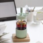 BUYDEEM DG425-CG üveg palack szívószállal, 500 ml, boroszilikát üveg, zöld - Image 6