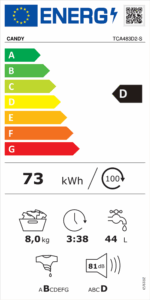 Candy TCA483D2-S fehér, felültöltős, max.1400ford., 8 kg, mosógép - Image 2