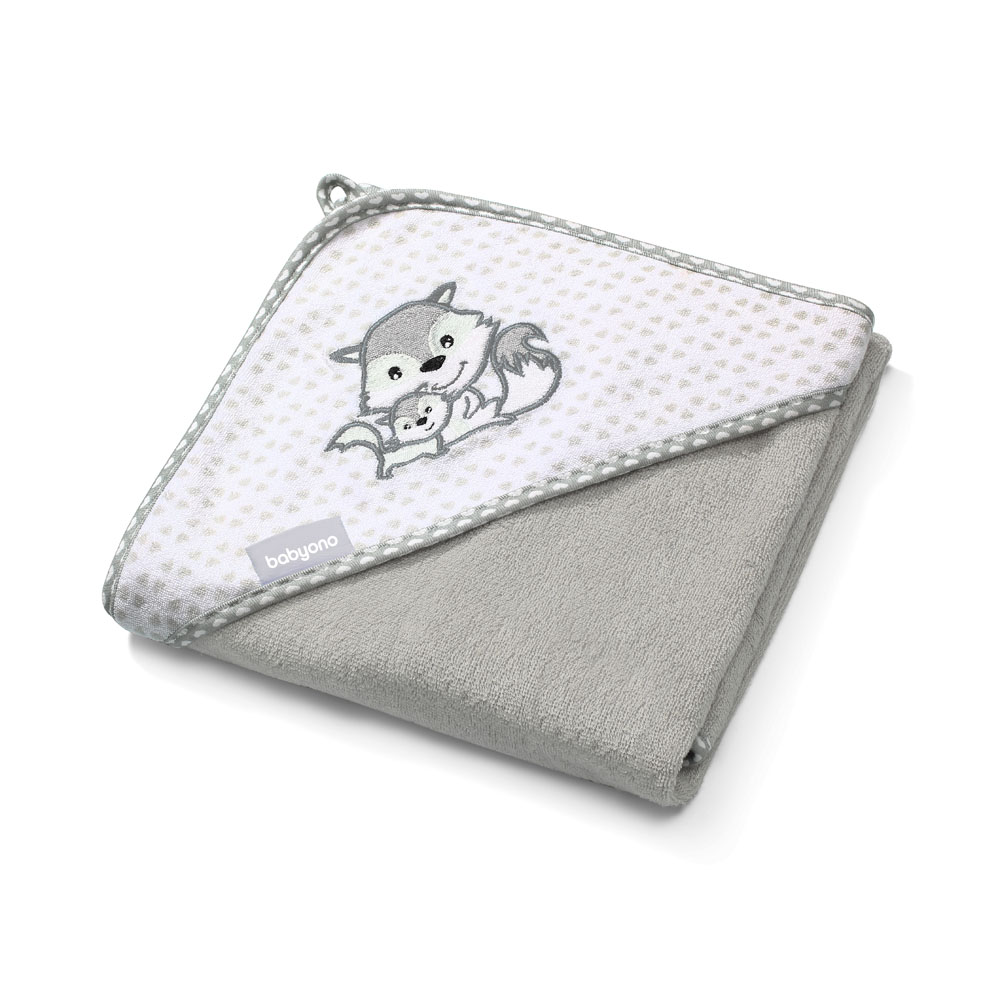 babyono_furdolepedo_kapucnis_bambusz_roka_346_03_01 BabyOno fürdõlepedõ kapucnis bambusz 100x100cm szürke róka 346/03 - Image 1